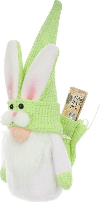 Figurë dekorative Saska Green Gnome Bunny, 20cm, për pranverë, jeshile me të bardhë