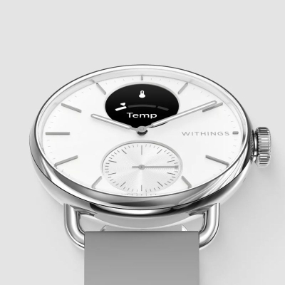 Orë hibride e zgjuar Withings ScanWatch 2, 38mm, me ECG, matje temperature, e bardhë