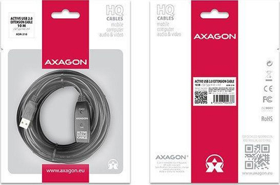 Kabllo USB Axagon USB-A - USB-A, 10m, e zezë