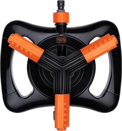 Spërkatës kopshti Black+Decker, 3 krahë, rrotullim 360°, portokalli
