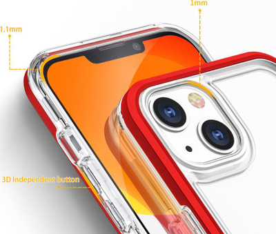 Mbrojtëse telefoni Clear 3n1 për iPhone 13, transparente, kornizë antishok, e kuqe