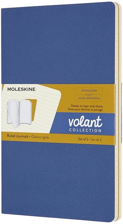 Ditari Moleskine Volant Journal i madh, me vija, set me 2 copa, blu edhe e verdhë