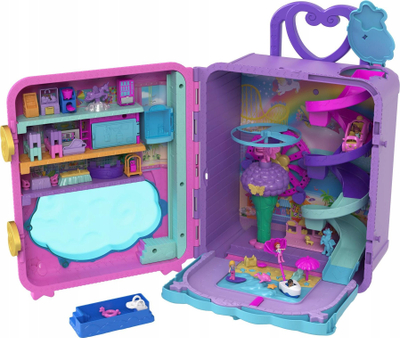 Set lodrash Polly Pocket Pollyville Resort Roll Away, 3 kate, me 4 kukulla dhe aksesorë, shumëngjyrëshe