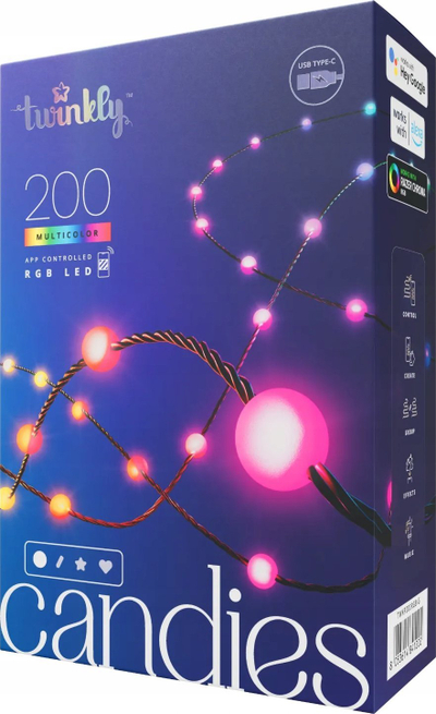 Drita dekorative Twinkly Candies 200L, LED RGB, kontroll me aplikacion, shumëngjyrëshe