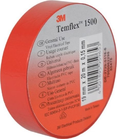 Shirit izolues elektrik 3M Temflex 165, 19mm x 20m, 600V, i kuq