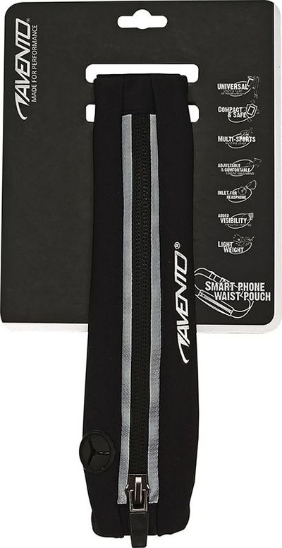 Rrip beli sportiv Avento Hip Belt, xhep elastik me zinxhir, reflektues, i zi me argjend