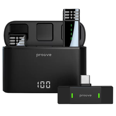Mikrofon wireless Proove Record Type-C, set 2 copë me kuti për karikim