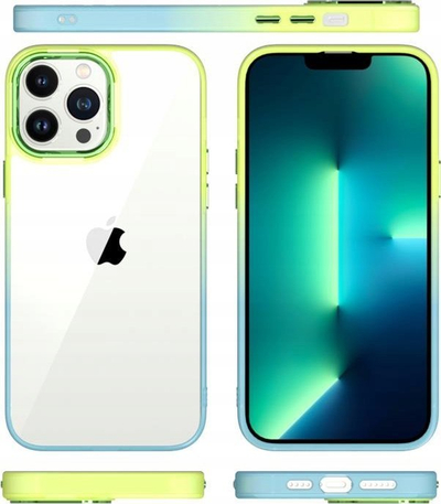Këllëf telefoni MX për iPhone 13 Pro, transparent prej TPU-je, me kornizë gradient jeshile blu