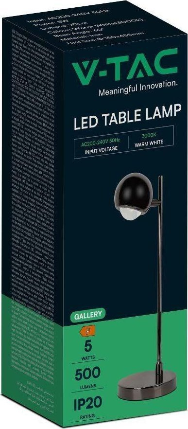 Llambë tavoline LED V-TAC, 6W, 3000K, trup i zi
