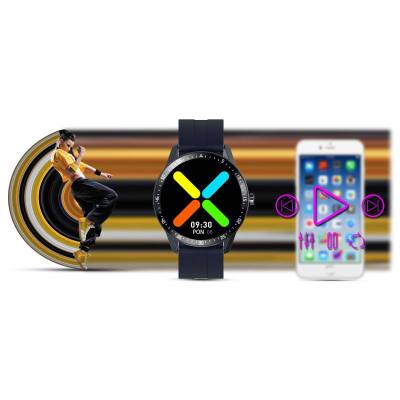 Smartwatch G.Rossi SW018-5, orë e rrumbullakët me ngjyra, rrip silikoni, blu e errët
