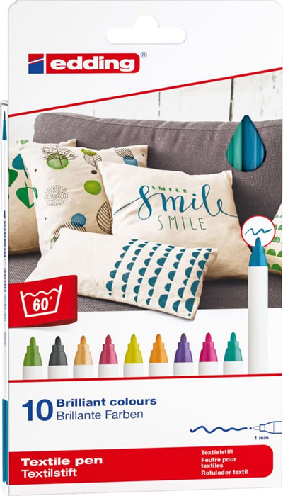 Marker për tekstil Edding 4600, set me 10 copë, majë 1 mm, ngjyra të përziera