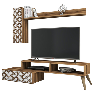 Komodë TV Kalune Design Planet, me rafte të hapura, panel dekorativ, dru natyral