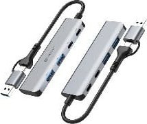 Adapter USB C Tracer 47500 A 5, 4 porta, 2x USB A 3.0, i argjendtë
