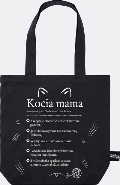 Çantë tote Black Cotton Bag Cat Mom, pambuk, e zezë