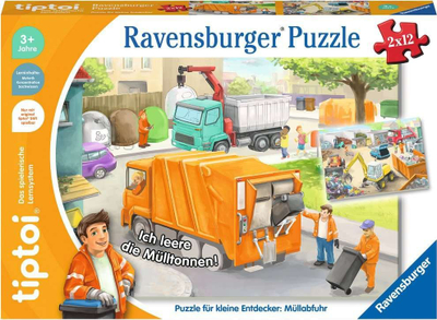Puzzle për kalamaj Ravensburger tiptoi Müllabfuhr, 2x12 copa, nga 3 vjeç, shumngjyrësh