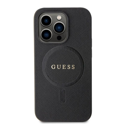 Kapotë telefoni Guess Saffiano MagSafe, për iPhone 15 Pro Max 6.7", e zezë