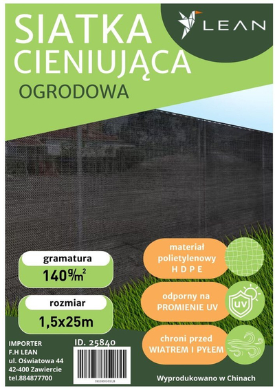 Rrjetë mbrojtëse për gardh Shade Net Masking, 1.5 x 25 m, 140 g/m², jeshile