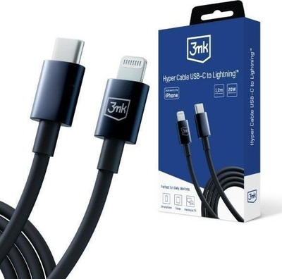 Kabllo USB 3MK Hyper, USB C në Lightning, 1.2 m, e zezë