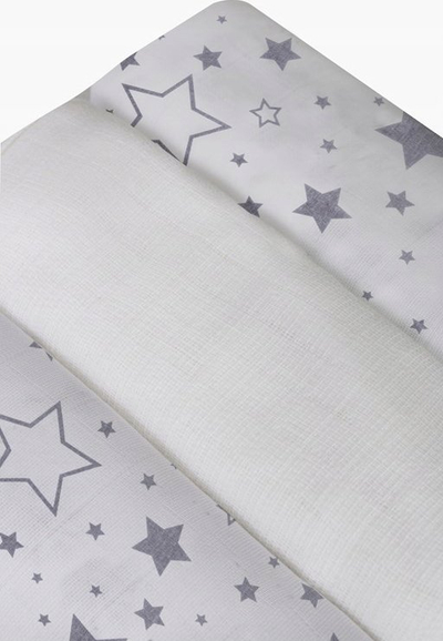 Set pelena pëlhure Babymatex Muslin Star, 3 copë, me yje, shumëngjyrësh