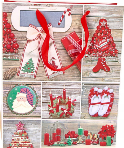 Qese dhuratash Christmas KR 880 M, 26x32x12.5 cm, letër 210 g, e kuqe festive