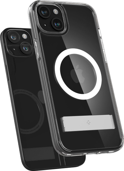 Kapak telefoni Spigen Ultra Hybrid S MagFit për iPhone 15, me këmbë për me e mbajt në këmbë, transparent