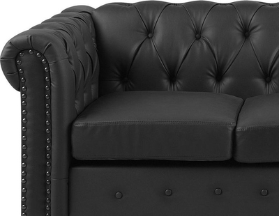 Divan 3 vendësh CHESTERFIELD, lëkurë sintetike, stil klasik, i zi