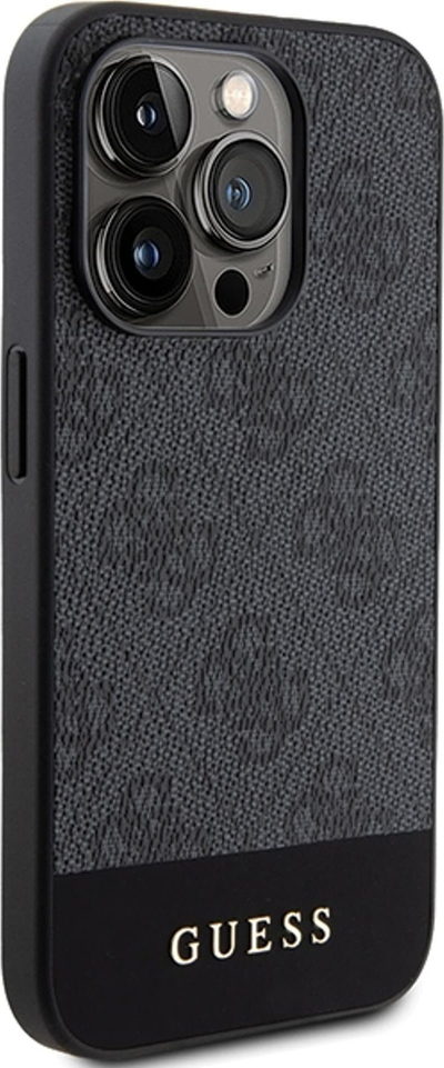 Kapak telefoni Guess 4G Stripe për iPhone 15 Pro 6.1", TPU, lëkurë eko, gri