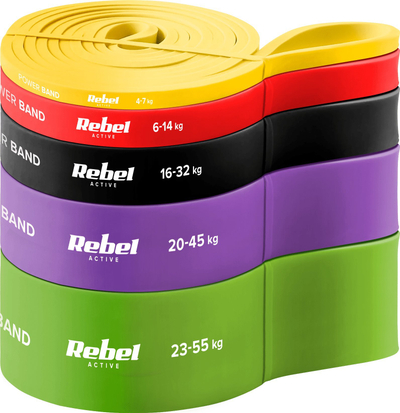 Set shiritash fitnesi Rebel Active Power Band PTs-1, 4-55 kg, 5 shirita TPE, shumëngjyrësh