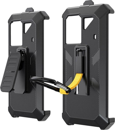 Mbulesë telefoni UleFone Power Armor 18T 18 19 19T, polikarbonat, me karabinë dhe rrip, e zezë