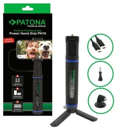 Dorezë me power bank PATONA Premium Grip Power Hand PH10, 10000mAh, USB C USB A, e zezë