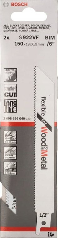 Tehe sharrë sabre Bosch S922VF 2608656040, set 5 copë, për dru dhe metal