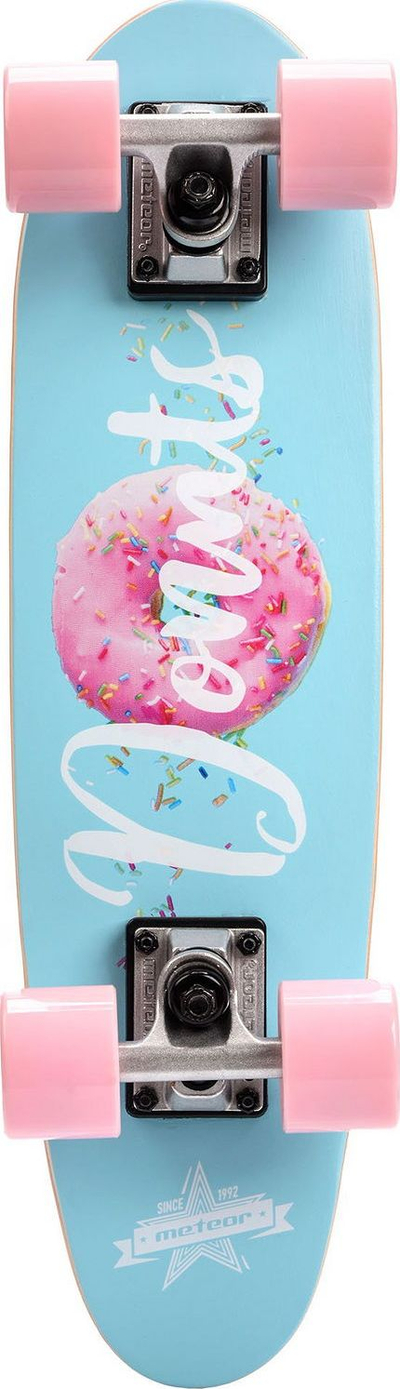 Skateboard Meteor Cruiser Donuts, druri 7 shtresa, kushineta ABEC-7, blu me rozë