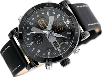 Orë dore Naviforce, kronograf analog-dixhital, me rrip lëkure të zezë