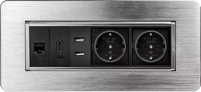 Prizë rrotulluese tavoline Spacetronik SPS-O26S V2, 2x Schuko, USB HDMI RJ45, argjendi