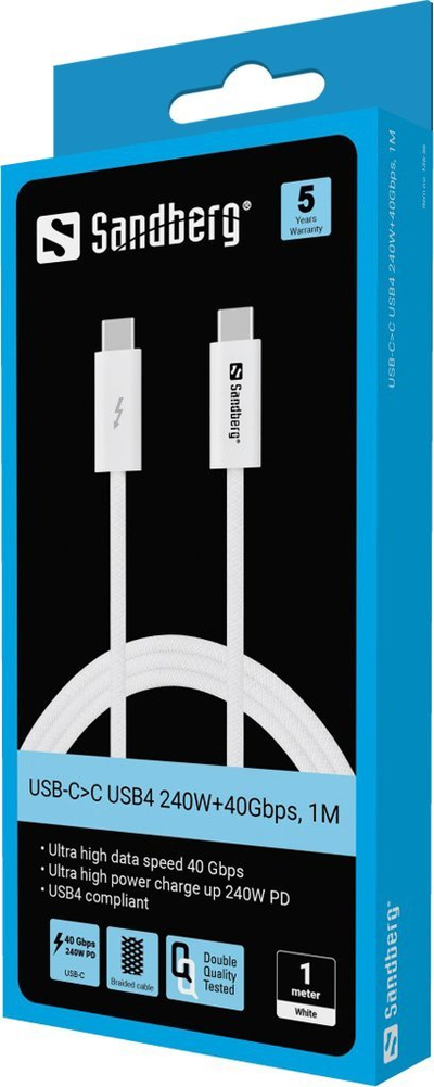 Kabllo USB-C Sandberg USB4, 240W, 40Gbps, 1m
