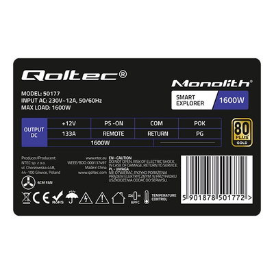 Furnizim energjie Qoltec PCI-E Smart 1600W, ATX, i zi