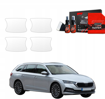 Folie mbrojtëse për zgavrën e dorezës së derës Grizz, 4 në 1, për Skoda Octavia 4 Combi 2019-2024, transparente