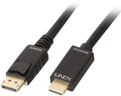 Kabllo Lindy DisplayPort në HDMI, 3m, 4K, e zezë