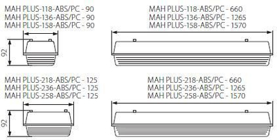 Llambë hermetike Kanlux Mah Plus-258-ABS / PC, 2x58W, G13, IP65, e hirtë