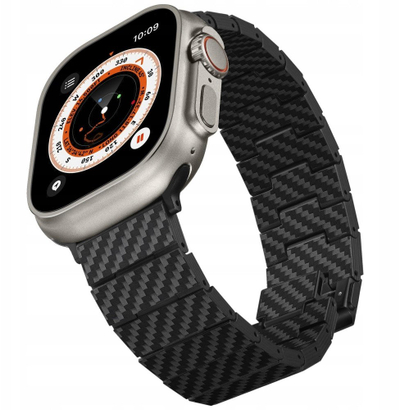 Ремен за часовник Pitaka Real Link Bracelet, јаглеродни влакна 1K, за Apple Watch, црн