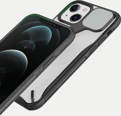Kapak telefoni Nillkin Cyclops për iPhone 13, me pjesën mbrapa xham, me këmbëz, i zi