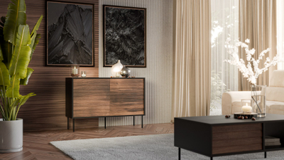 Komodë Cama MEBLE CORTINA 1D3S, 120x40x81 cm, 1 derë 3 sirtarë, e zezë arrë