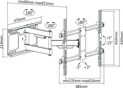 Mbajtës muri për TV LPA49-463D, 37-70\", deri 60 kg, i zi