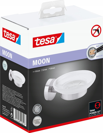Mbajtëse sapuni tesa MOON 40310, vihet me ngjitës, xham i mat, argjend me të bardhë