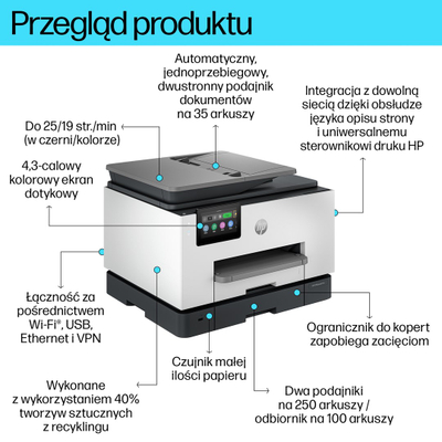 Printer multifunksional HP OfficeJet Pro 9130b, wireless, printim dyanshëm, me ngjyra
