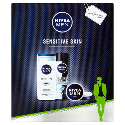 Set Nivea Men Sensitive Skin, xhel dushi 250 ml + antiperspirant 150 ml + krem 30 ml