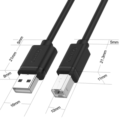 Kabllo Unitek, USB-A 2.0 (M) - USB-B 2.0 (M), 5m, e zezë