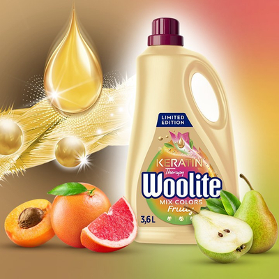 Detergjent i lëngshëm Woolite Colour Fruity për rroba me ngjyra, me keratinë, 3.6L