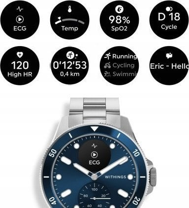 Ore inteligjente Withings ScanWatch Nova, 42mm, 30 ditë bateri, blu