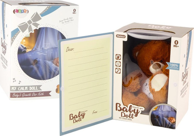 Lodër pelushi Arushi Teddy Bear Sleeping, drita dhe tinguj, modalitet ditë dhe natë, kafe